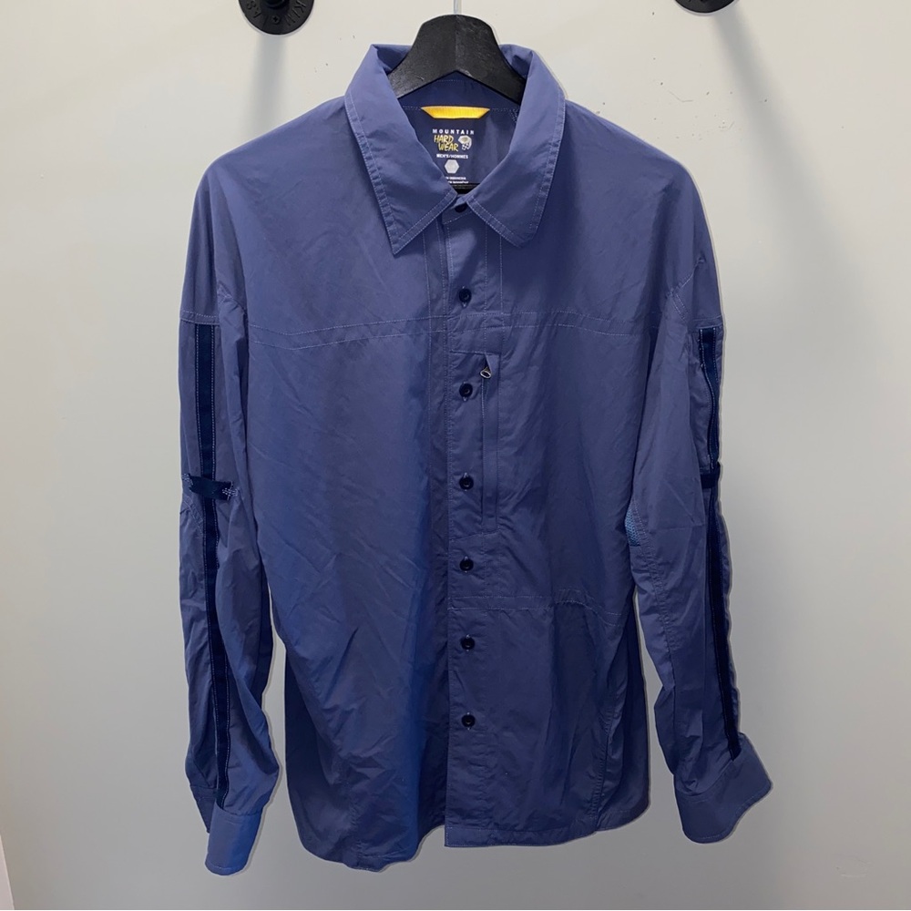 Mountain Hardwear Canyon Shirt Mens Large Blue Long Sleeve Vented Hiking OM3011
